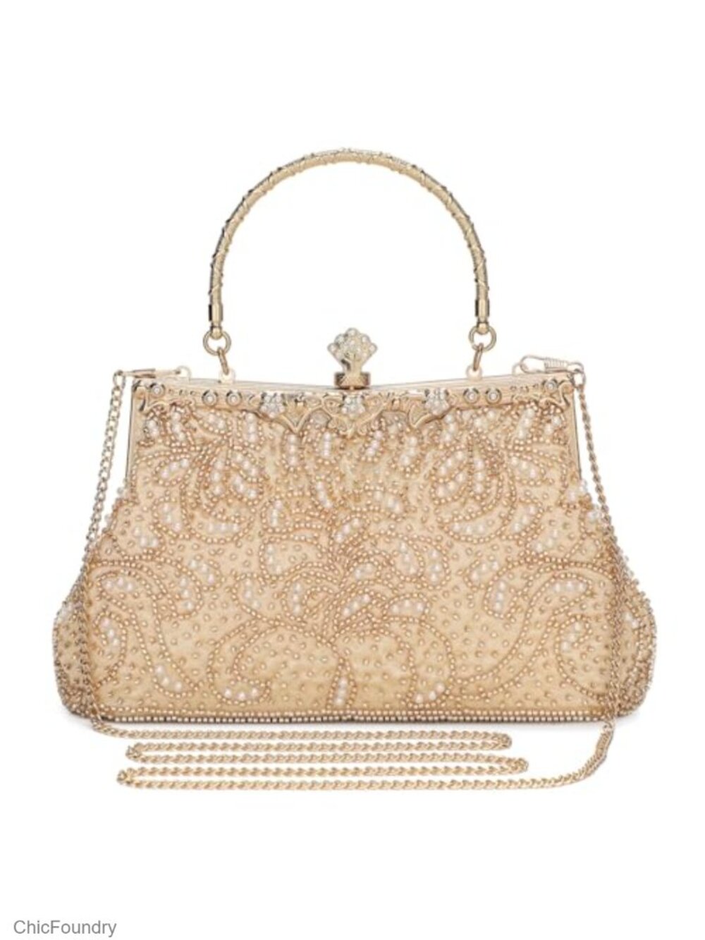 Beaded Clutch Evening Bag with Chain Strap for Women Formal Party
